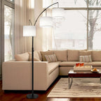 Lampadaire LED arqué à 3 lumières, moderne et noir, à intensité variable.