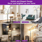 Lampadaire LED arqué à 3 lumières, moderne et noir, à intensité variable.