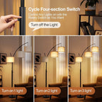 Lampadaire LED arqué à 3 lumières, moderne et noir, à intensité variable.