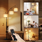 Lampadaire LED arqué à 3 lumières, moderne et noir, à intensité variable.