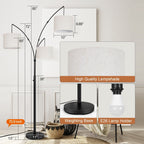 Lampadaire LED arqué à 3 lumières, moderne et noir, à intensité variable.