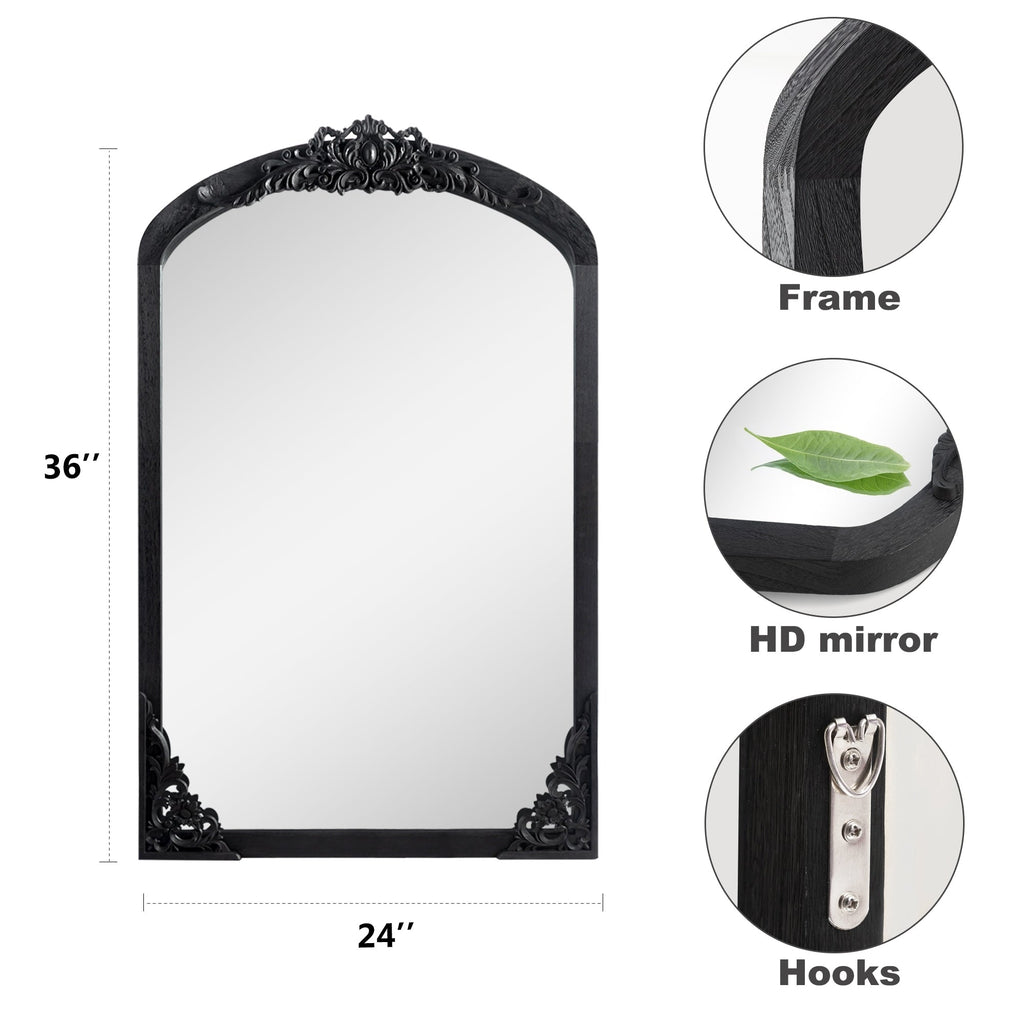 Miroir sur pied arqué en bois massif sculpté