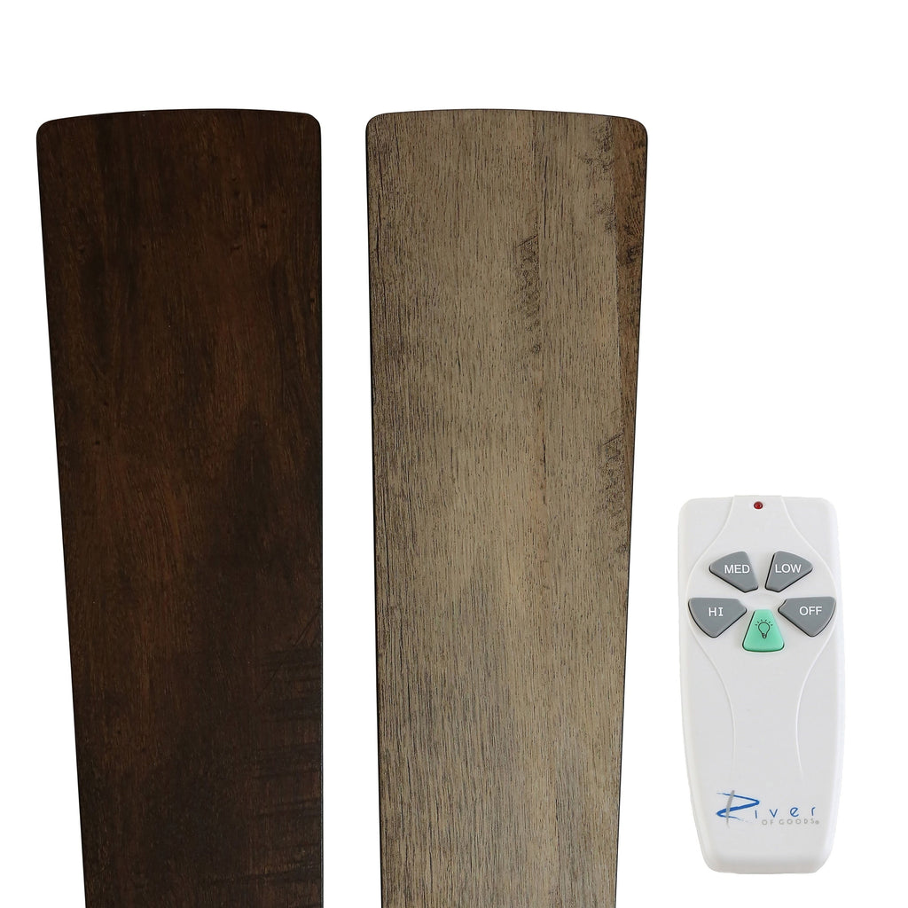 Ventilateur de plafond 3 lumières Astrid River of Goods, finition bronze huilé multicolore et vitrail, 52 pouces (132 x 132 x 37,5/50,2 cm)