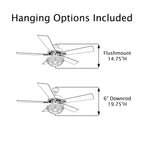 Ventilateur de plafond 3 lumières Astrid River of Goods, finition bronze huilé multicolore et vitrail, 52 pouces (132 x 132 x 37,5/50,2 cm)