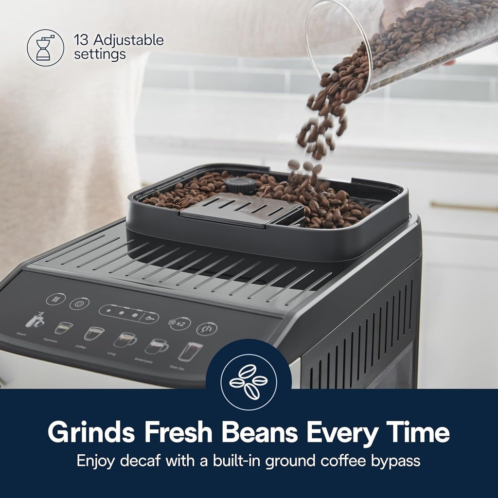 Machine à expresso automatique avec mousseur à lait manuel et broyeur intégré, ECAM29043SB