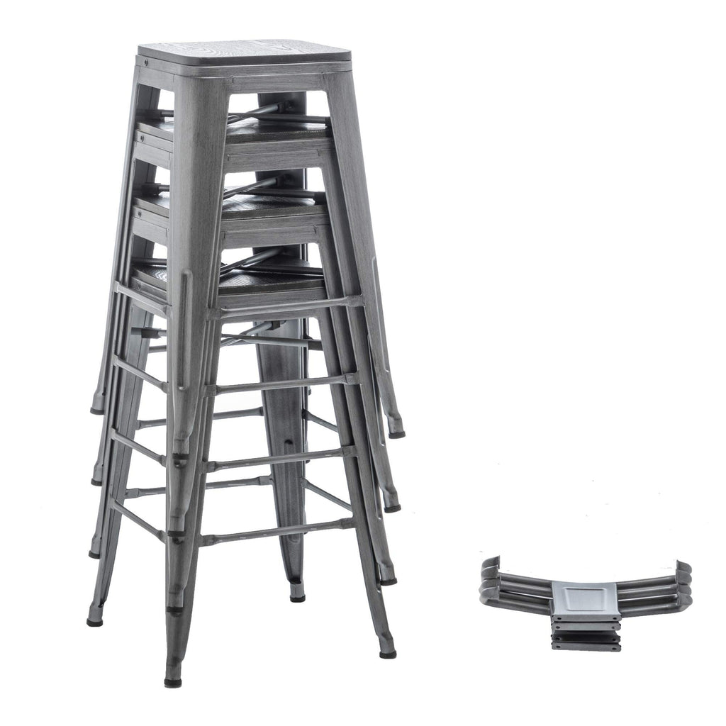 Ensemble de 4 tabourets de bar industriels en métal avec dossier et assise en bois