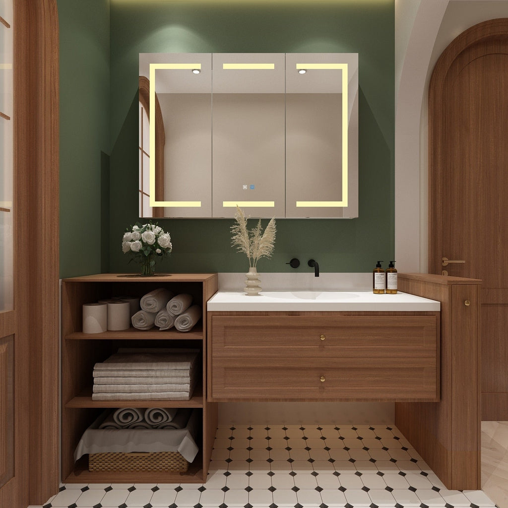 Armoire à pharmacie murale blanche avec miroir LED antibuée 6000K