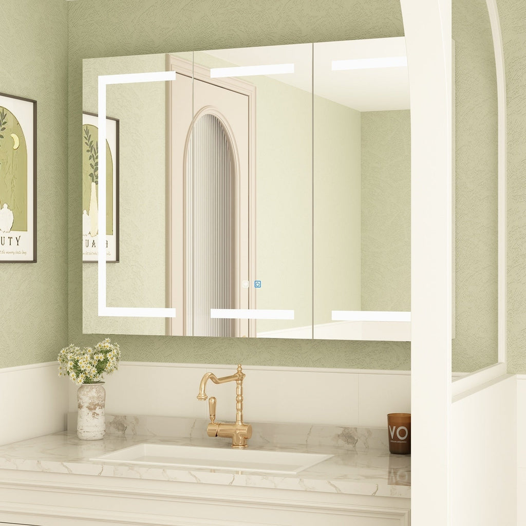 Armoire à pharmacie murale blanche avec miroir LED antibuée 6000K