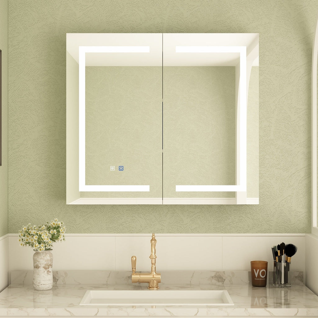 Armoire à pharmacie murale blanche avec miroir LED antibuée 6000K