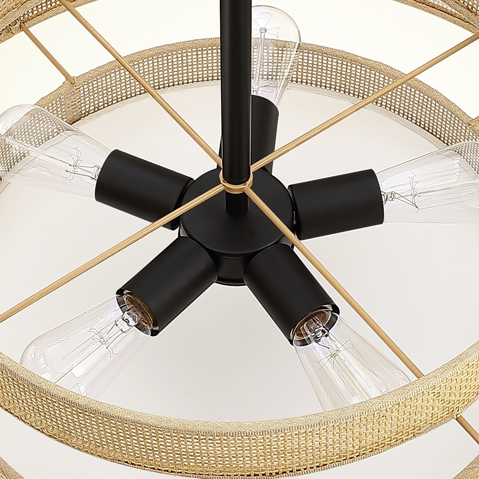 Lustre tambour côtier noir Bayou à 5 lumières avec double abat-jour en rotin - 61 cm (24 po) de large