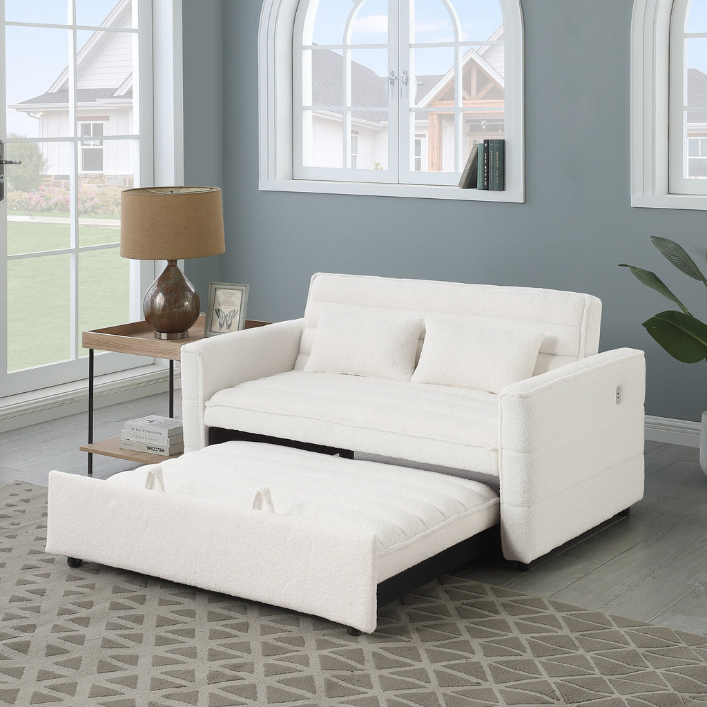 Canapé-lit convertible deux places en tissu bouclé beige 55,12 avec dossier réglable et 2 coussins lombaires pour salon