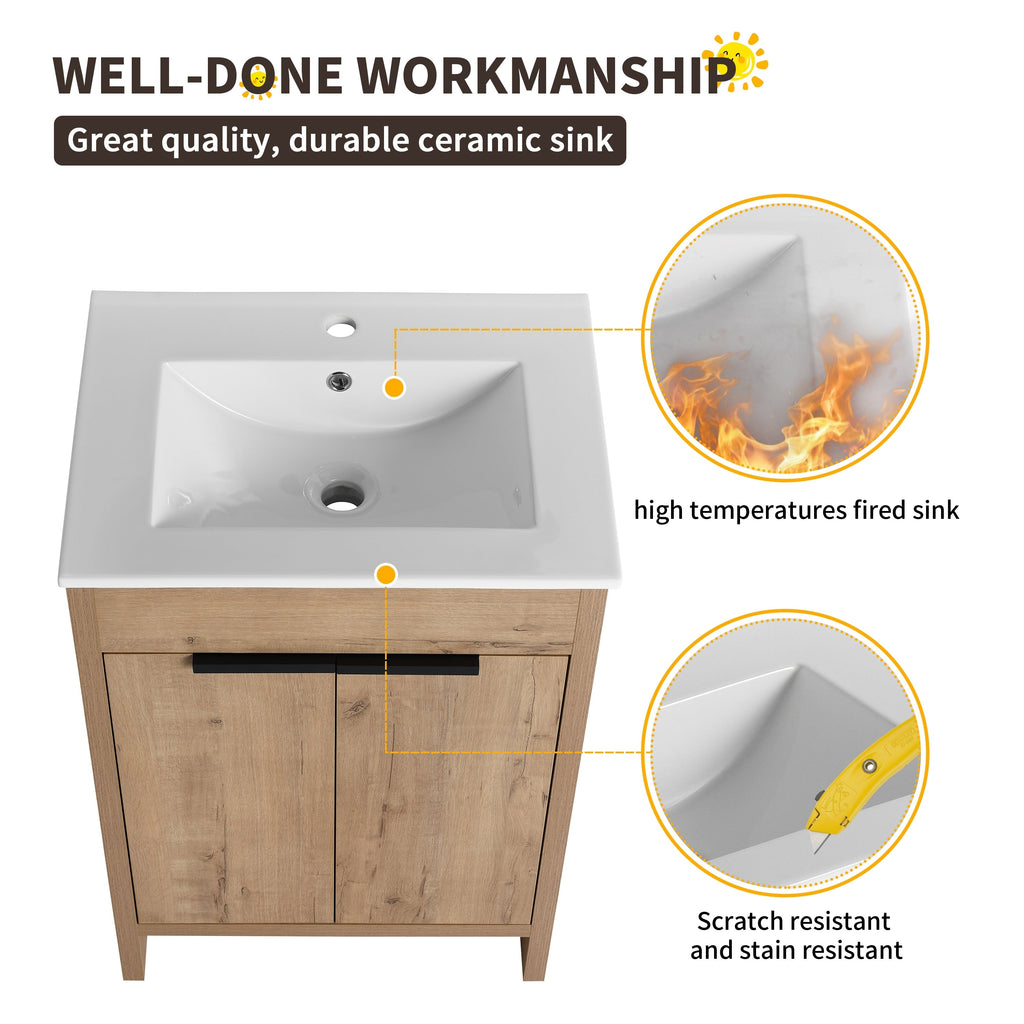 Meuble-lavabo Beingnext 24/30/36 avec vasque, meuble-lavabo autoportant avec porte à fermeture douce et étagère réglable