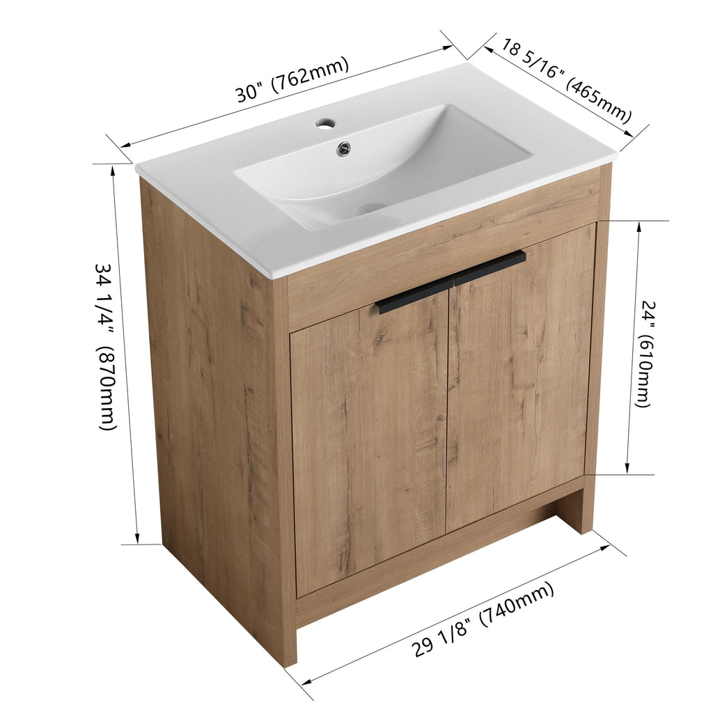 Meuble-lavabo Beingnext 24/30/36 avec vasque, meuble-lavabo autoportant avec porte à fermeture douce et étagère réglable