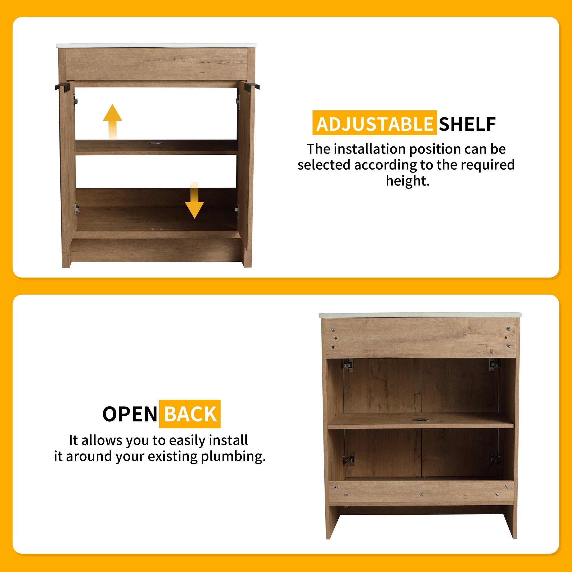 Meuble-lavabo Beingnext 24/30/36 avec vasque, meuble-lavabo autoportant avec porte à fermeture douce et étagère réglable