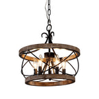 Lustre rustique Bella Depot à 5 lumières en bois avec cage, éclairage à intensité variable, suspension de style ferme réglable de 15,7 pouces pour îlot de cuisine