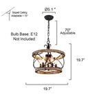 Lustre rustique Bella Depot à 5 lumières en bois avec cage, éclairage à intensité variable, suspension de style ferme réglable de 15,7 pouces pour îlot de cuisine