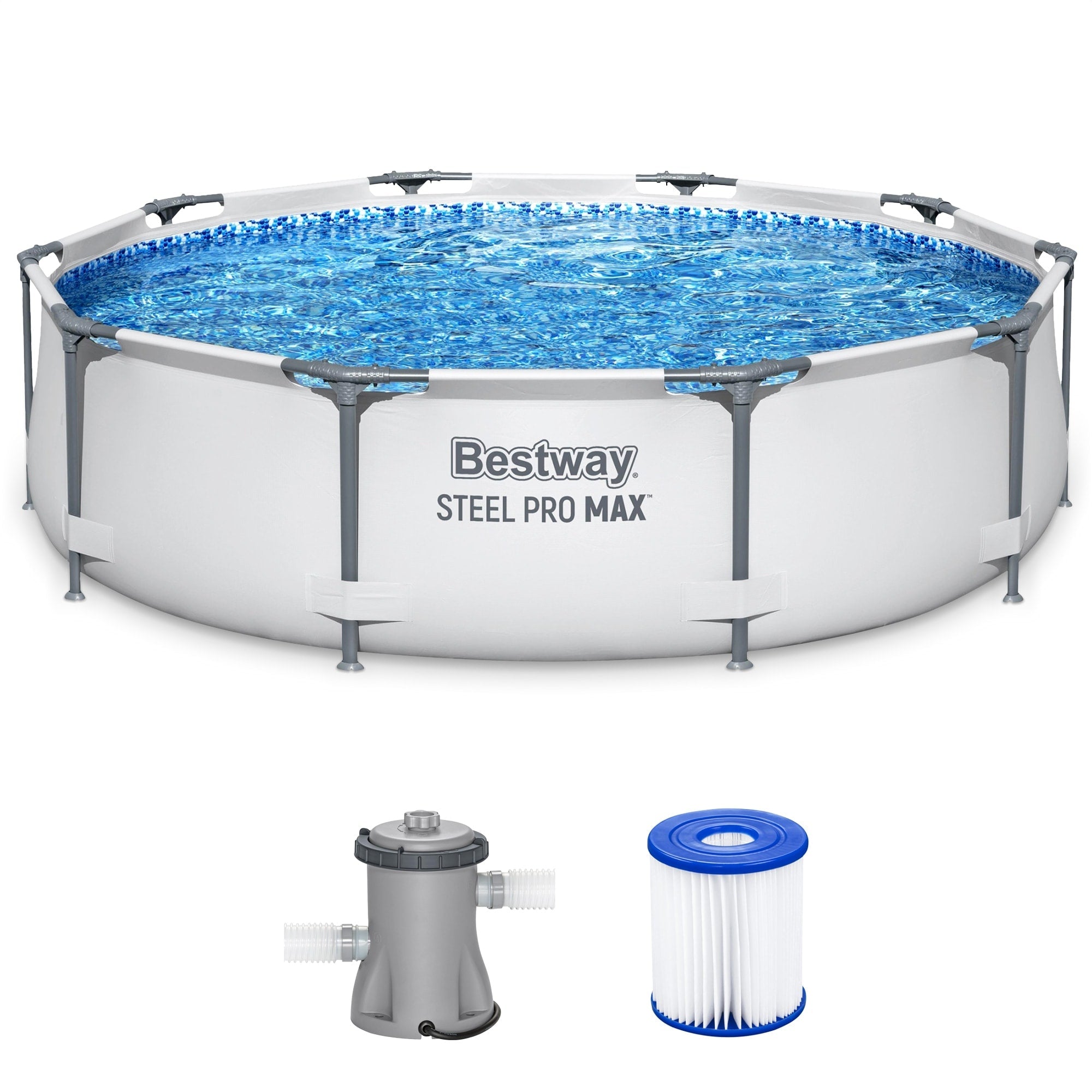Piscine extérieure ronde hors sol Bestway Steel Pro MAX 10'x30 avec pompe - 10 pi x 30 po.