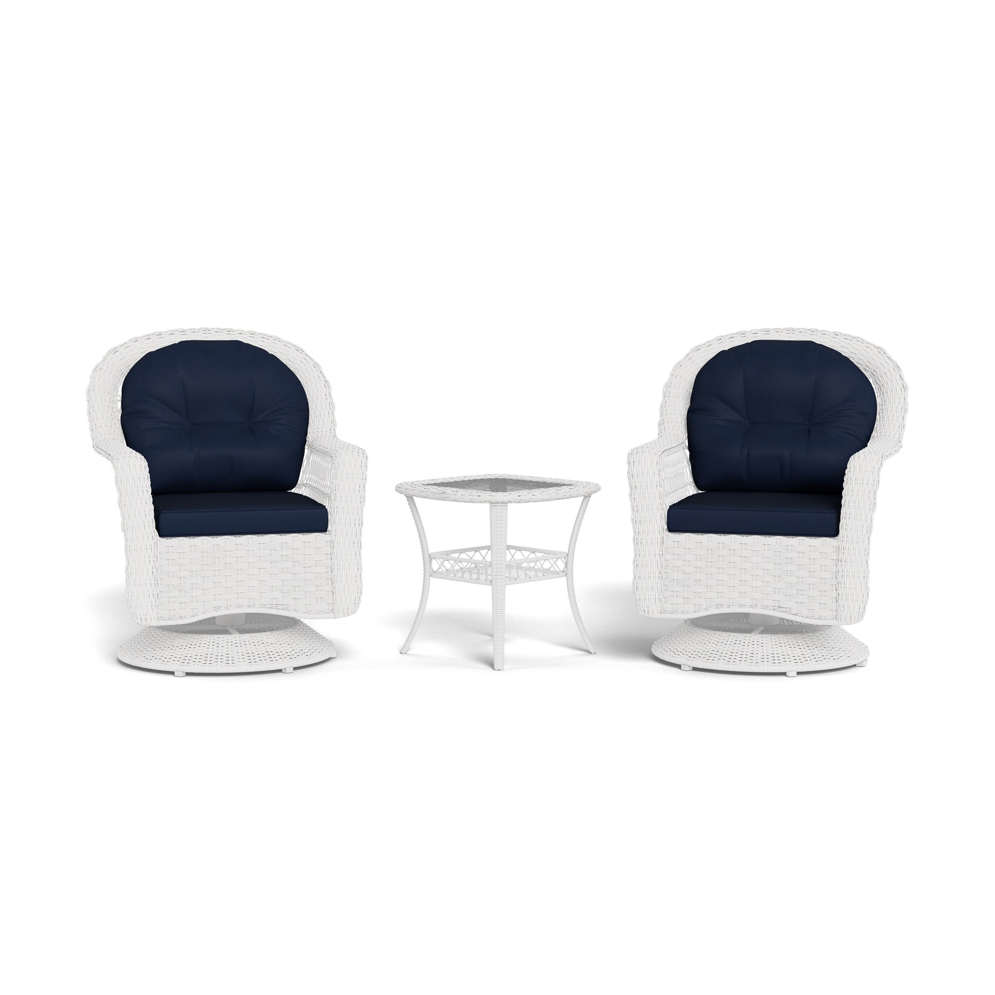 Ensemble de patio pivotant en osier blanc Biloxi Outdoor (3 pièces)