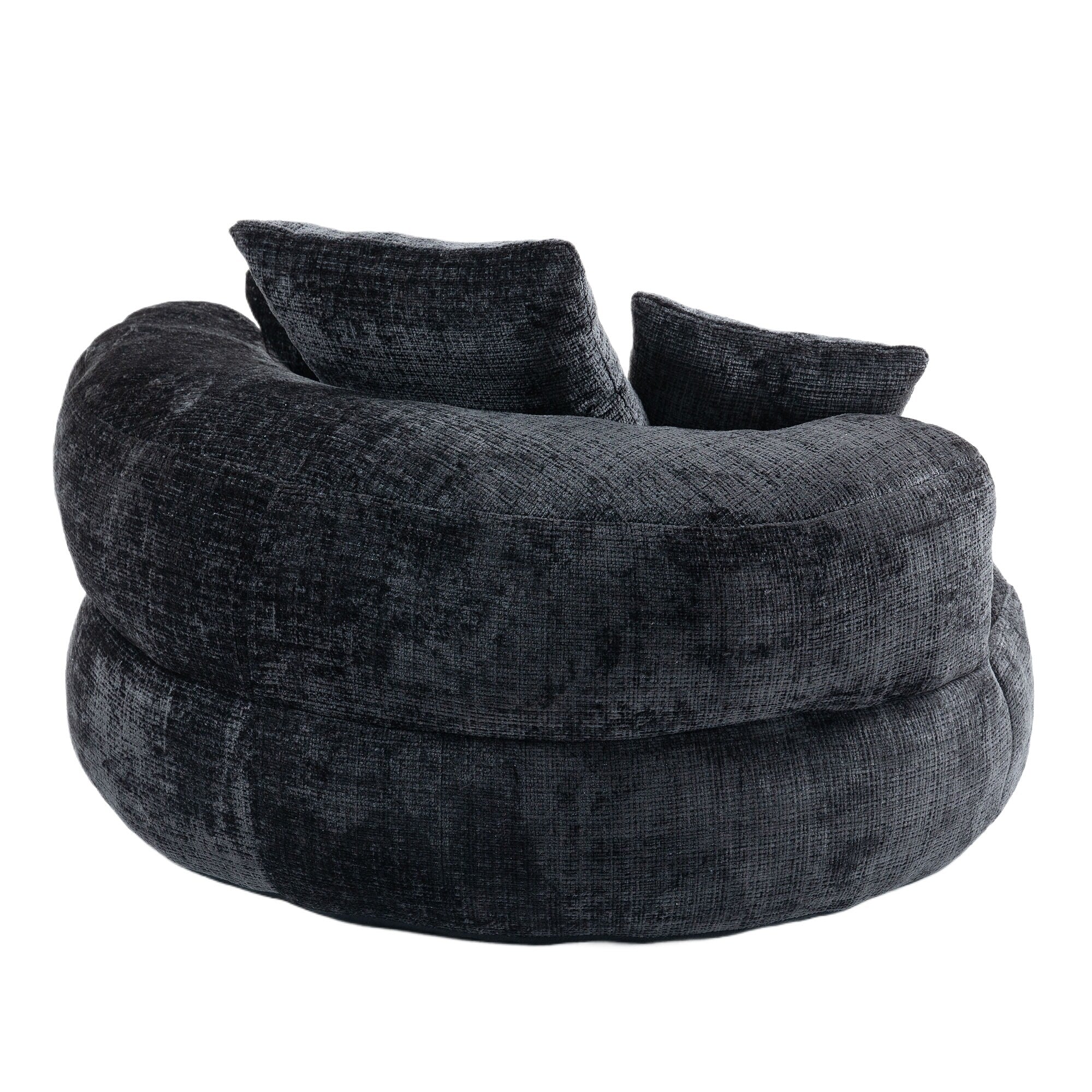 Pouf poire géant noir surdimensionné en chenille de 42,52 pouces avec trois coussins pour chambre à coucher