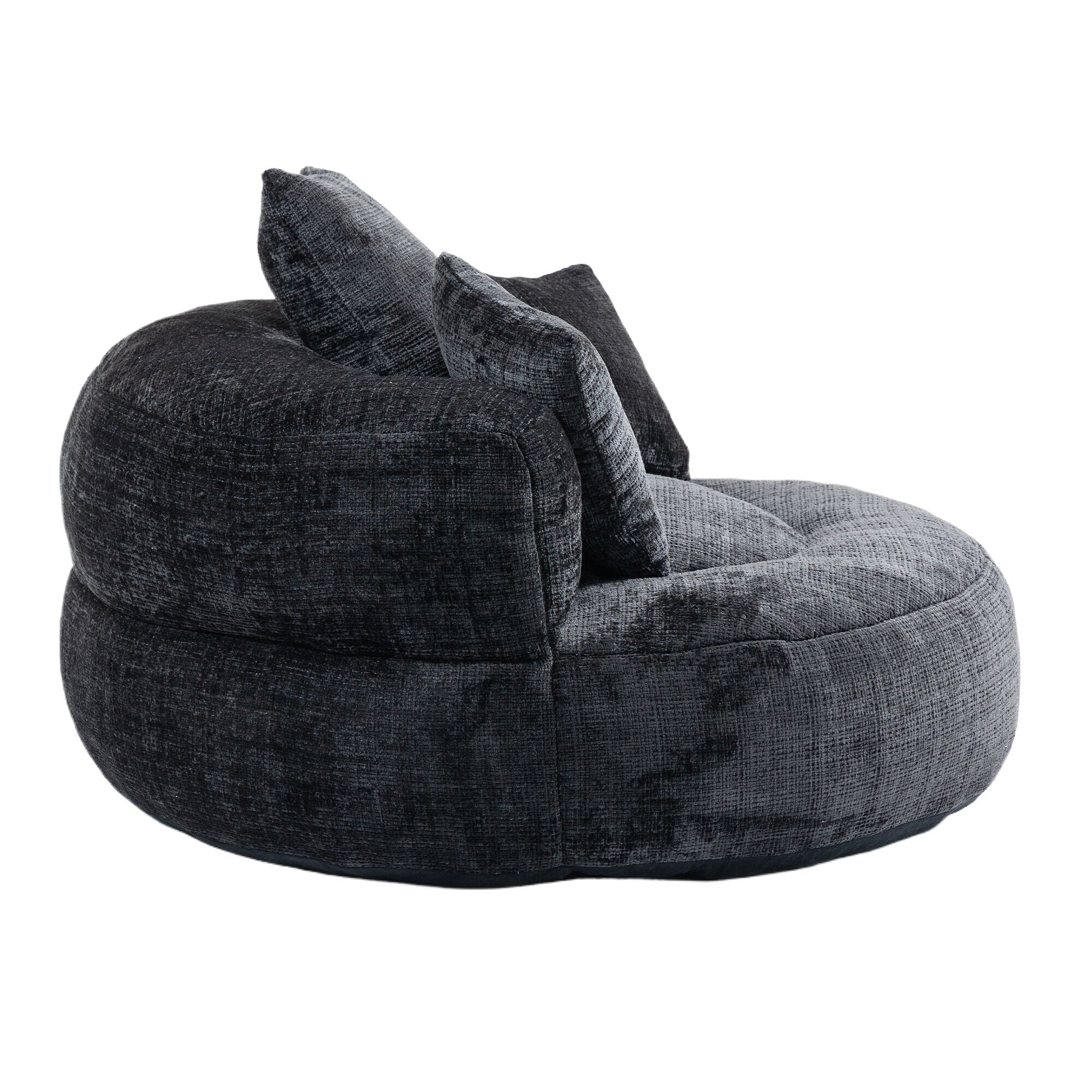 Pouf poire géant noir surdimensionné en chenille de 42,52 pouces avec trois coussins pour chambre à coucher