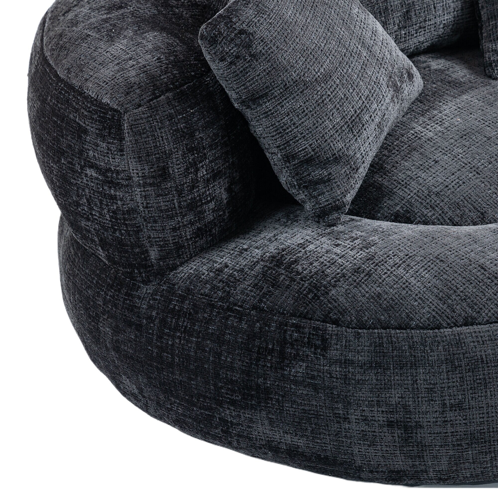 Pouf poire géant noir surdimensionné en chenille de 42,52 pouces avec trois coussins pour chambre à coucher