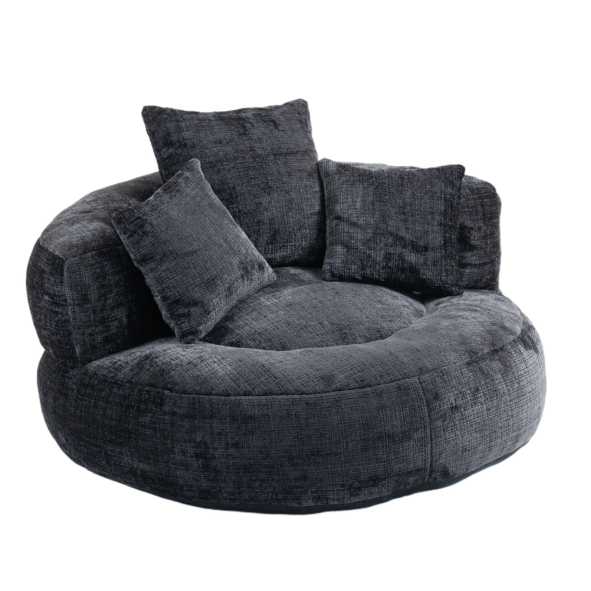 Pouf poire géant noir surdimensionné en chenille de 42,52 pouces avec trois coussins pour chambre à coucher