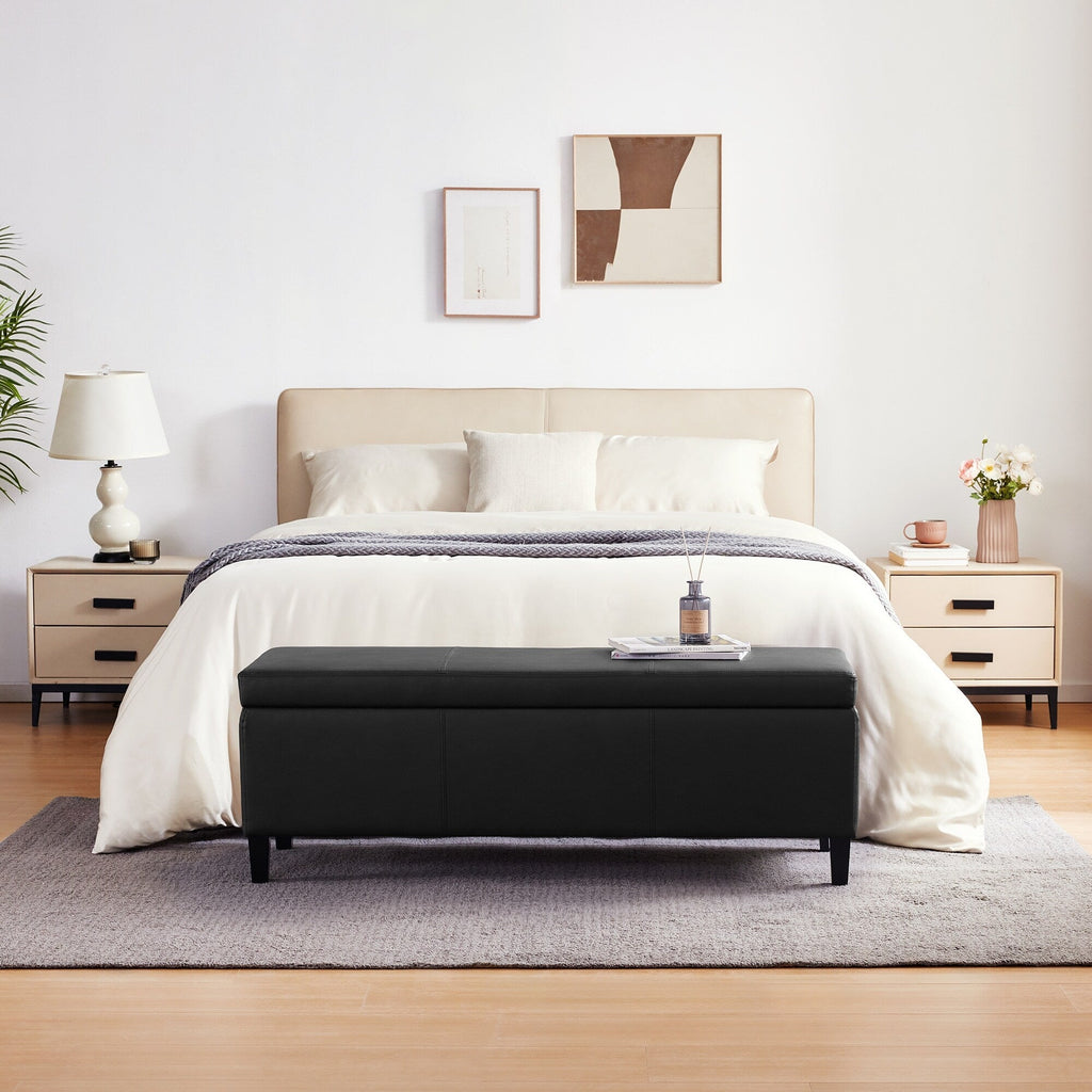 Pouf de rangement rectangulaire capitonné en similicuir (50,3 x 17,50 x 18 cm)