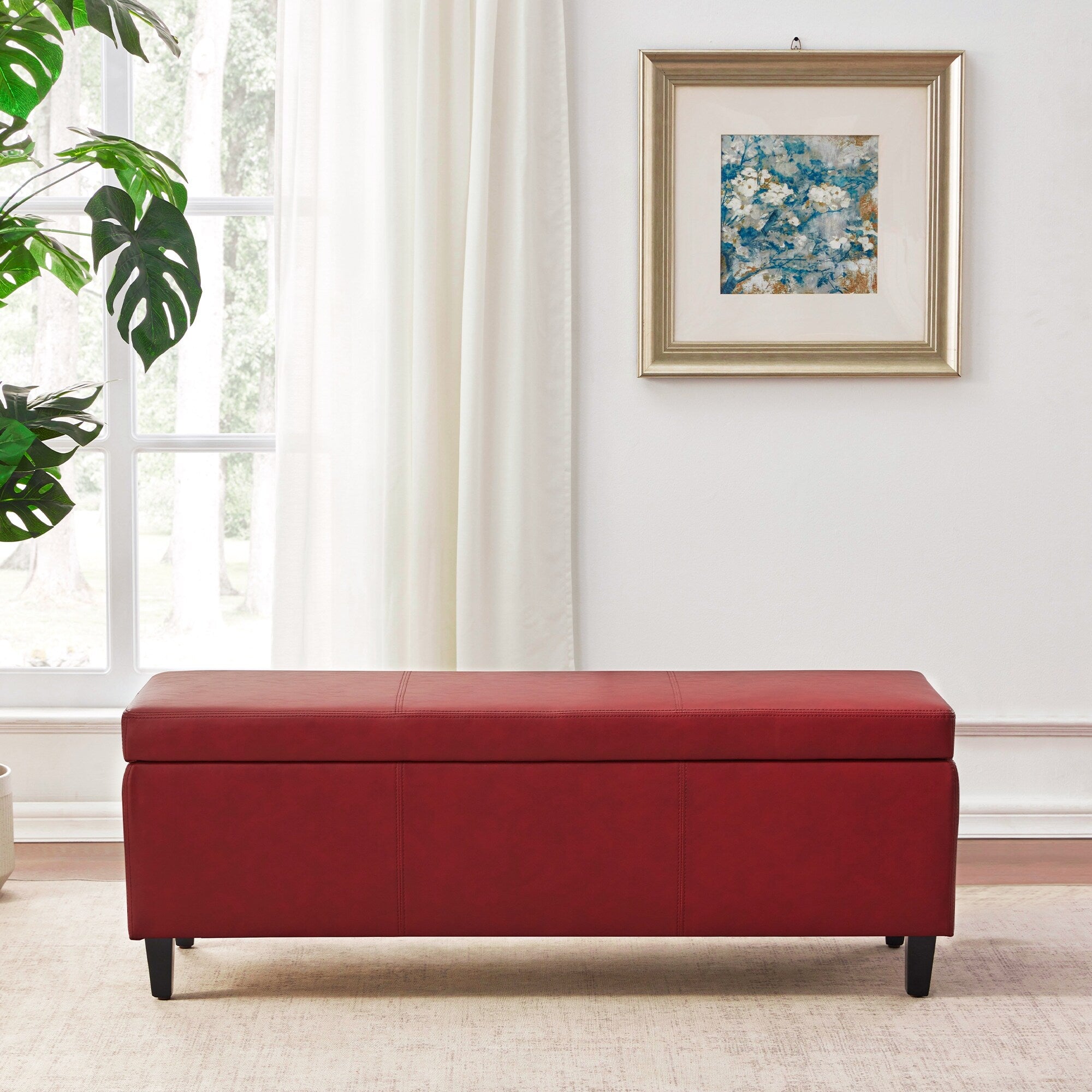 Pouf de rangement rectangulaire capitonné en similicuir (50,3 x 17,50 x 18 cm)