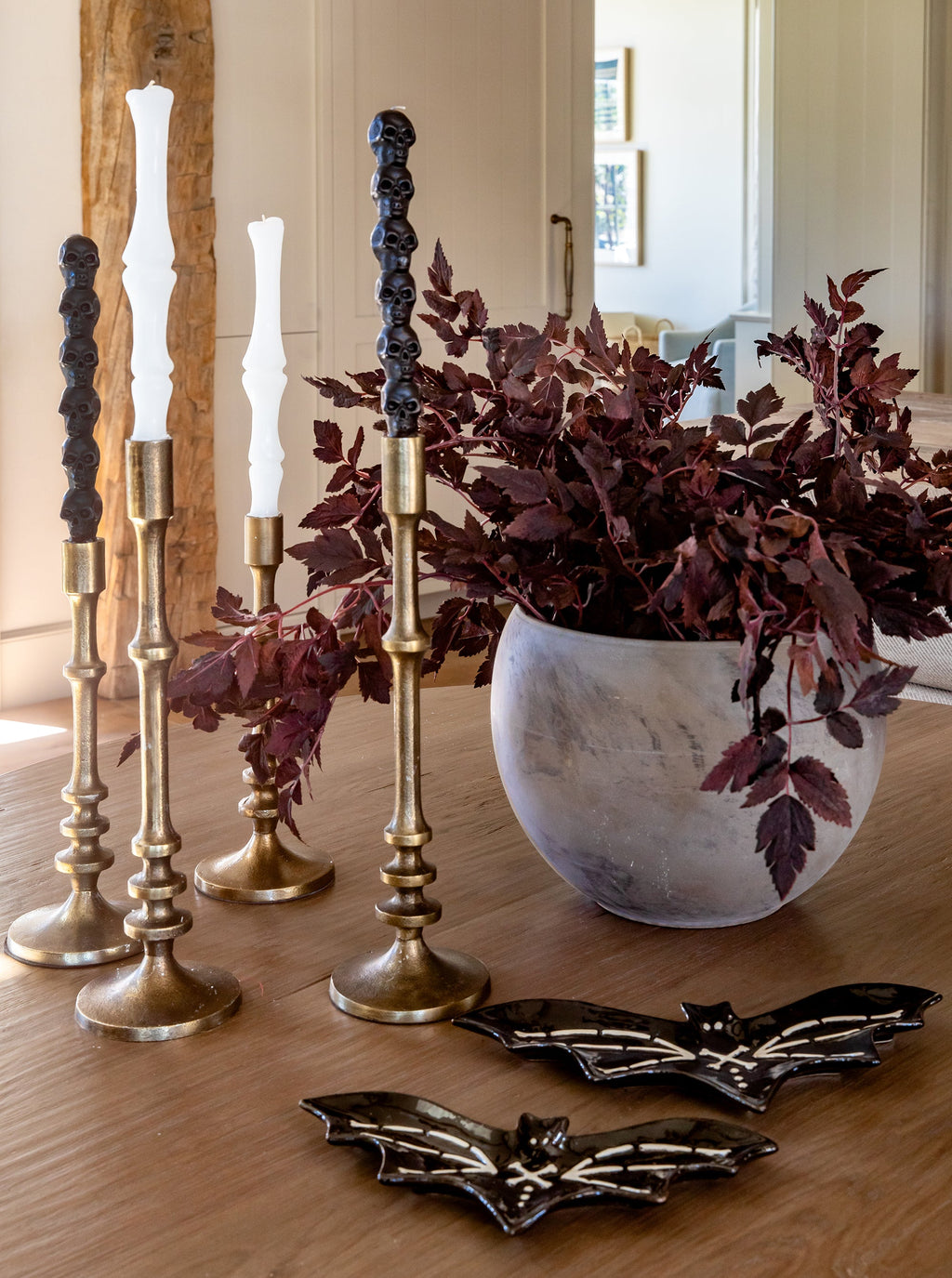 Bougies coniques tête de mort et os | Lot de 2