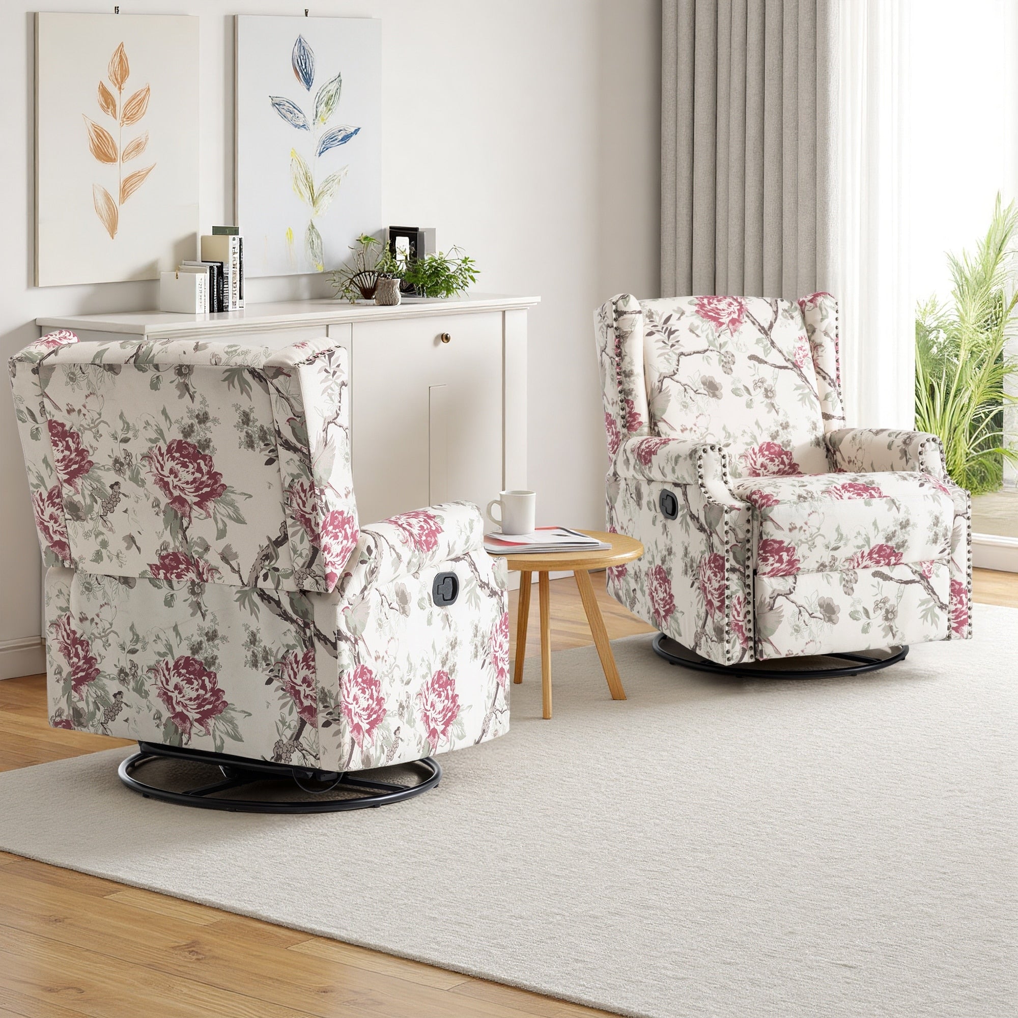 Ensemble de 2 fauteuils inclinables pivotants à bascule de 74 cm de large, à dossier inclinable manuel.