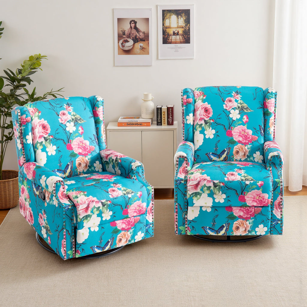 Ensemble de 2 fauteuils inclinables pivotants à bascule de 74 cm de large, à dossier inclinable manuel.