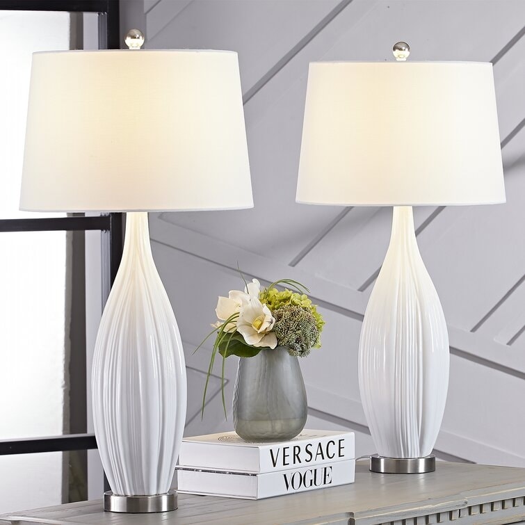 Ensemble de 2 lampes de table standard en porcelaine blanche (31)