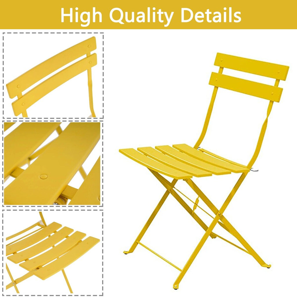 Ensemble bistro pliable en métal 3 pièces, résistant aux intempéries, idéal pour l'intérieur et l'extérieur, avec terrasse, jardin ou cour.