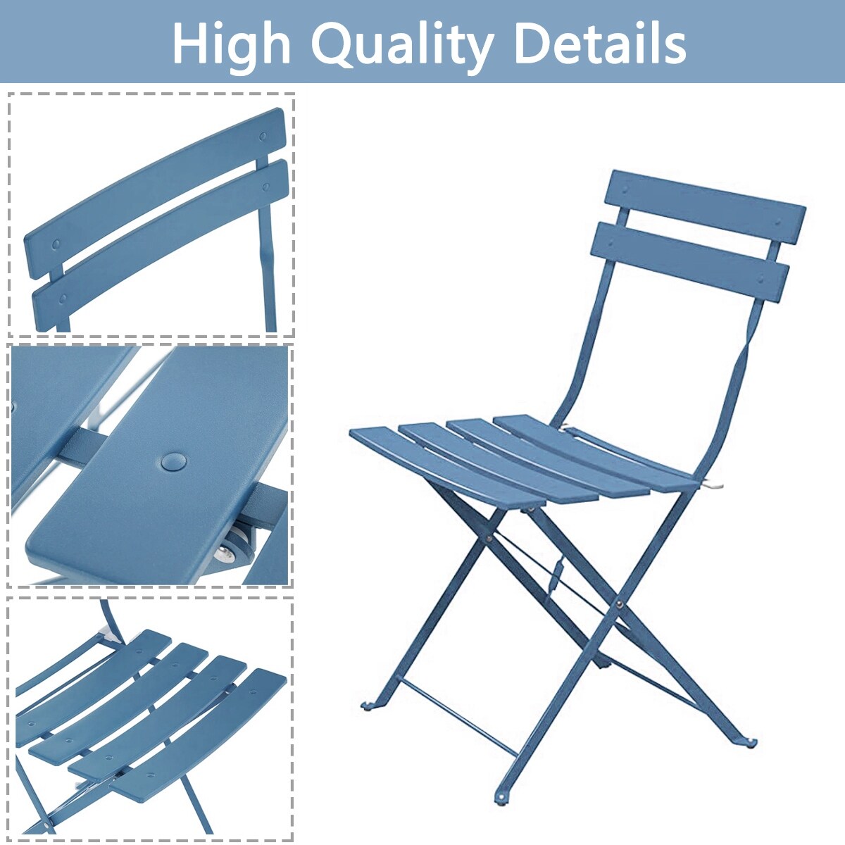 Ensemble bistro pliable en métal 3 pièces, résistant aux intempéries, idéal pour l'intérieur et l'extérieur, avec terrasse, jardin ou cour.