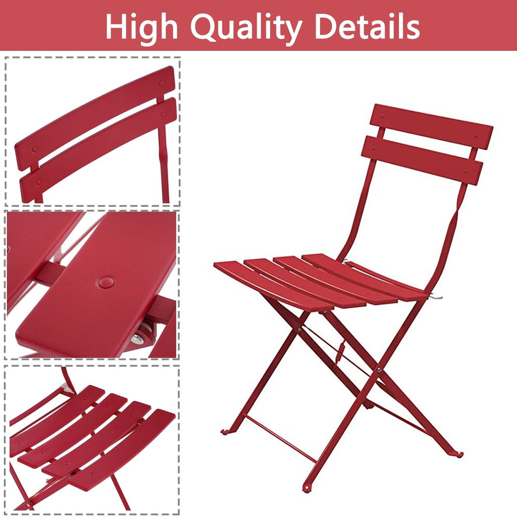 Ensemble bistro pliable en métal 3 pièces, résistant aux intempéries, idéal pour l'intérieur et l'extérieur, avec terrasse, jardin ou cour.