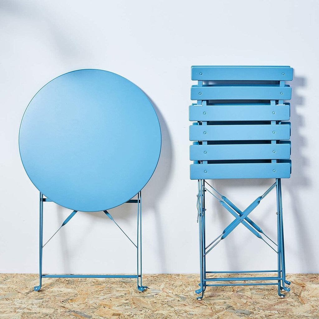 Ensemble bistro pliable en métal 3 pièces, résistant aux intempéries, idéal pour l'intérieur et l'extérieur, avec terrasse, jardin ou cour.