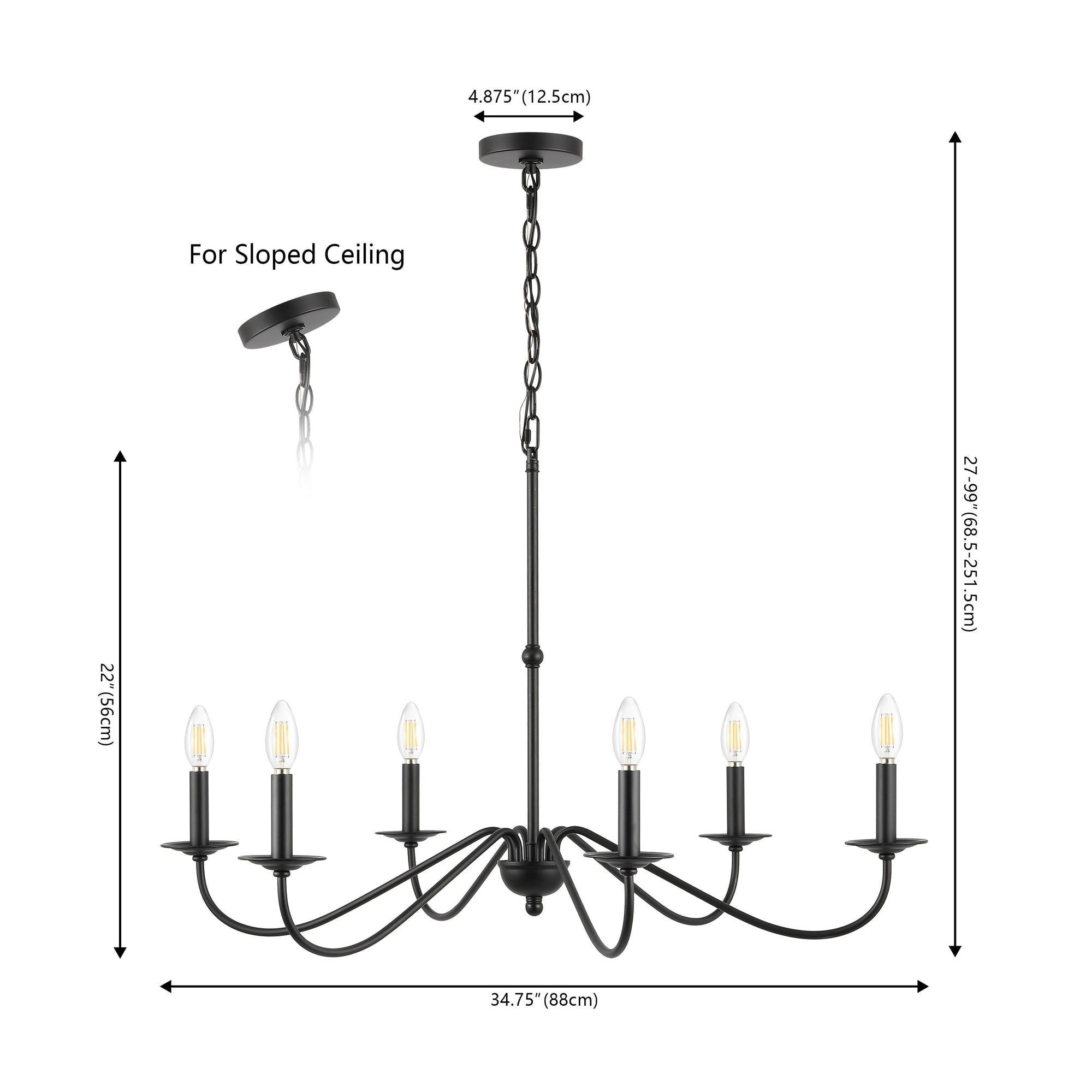 Lustre LED en fer à 6 lumières de 34,75 pouces, par JONATHAN Y