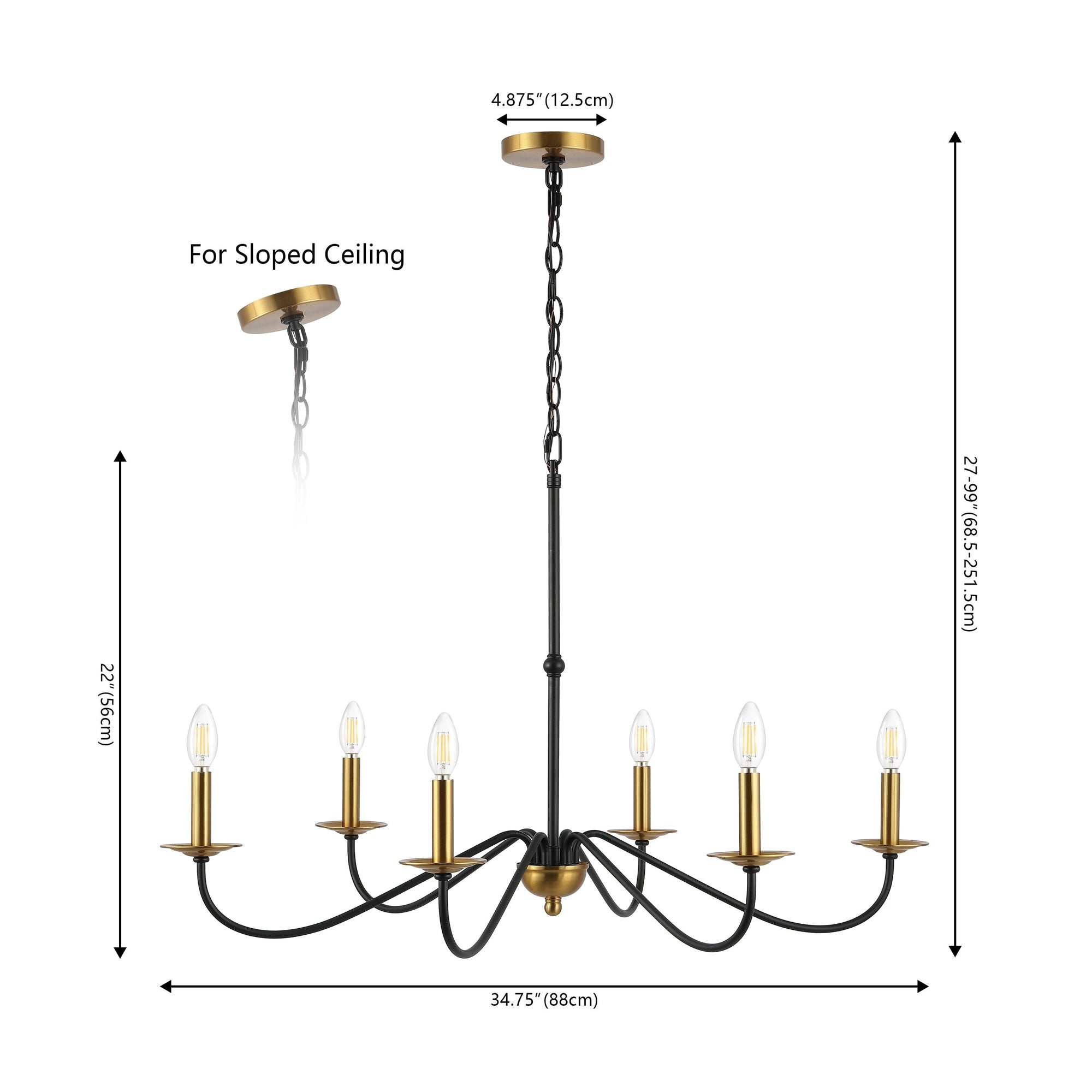 Lustre LED en fer à 6 lumières de 34,75 pouces, par JONATHAN Y