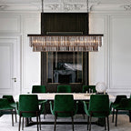 Lustre moderne contemporain en cristal gris fumé et noir à deux niveaux, suspension linéaire pour îlot de cuisine ou salle à manger, 119 cm (47 po).