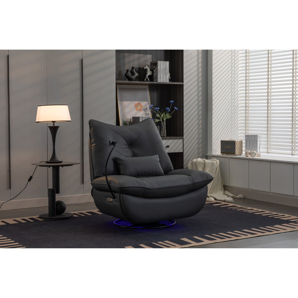 Fauteuil inclinable électrique pivotant avec haut-parleurs Bluetooth, support pour téléphone, ports de chargement USB et Type-C, rangement dissimulé dans l'accoudoir