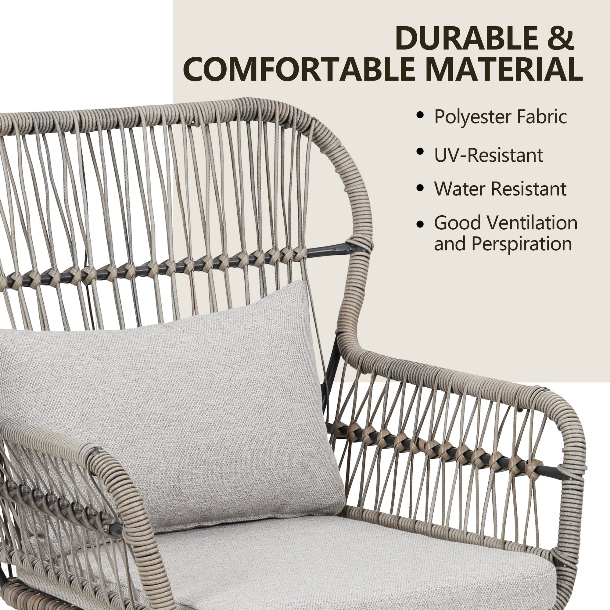 Ensemble bistro de conversation en résine tressée 3 pièces pour extérieur, mobilier de patio en rotin résistant aux intempéries avec coussins