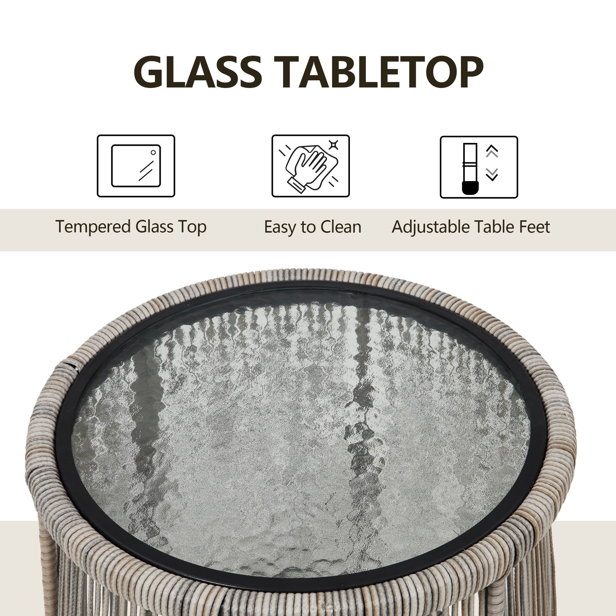 Ensemble bistro de conversation en résine tressée 3 pièces pour extérieur, mobilier de patio en rotin résistant aux intempéries avec coussins