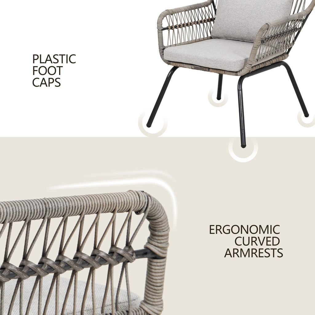 Ensemble bistro de conversation en résine tressée 3 pièces pour extérieur, mobilier de patio en rotin résistant aux intempéries avec coussins