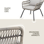 Ensemble bistro de conversation en résine tressée 3 pièces pour extérieur, mobilier de patio en rotin résistant aux intempéries avec coussins