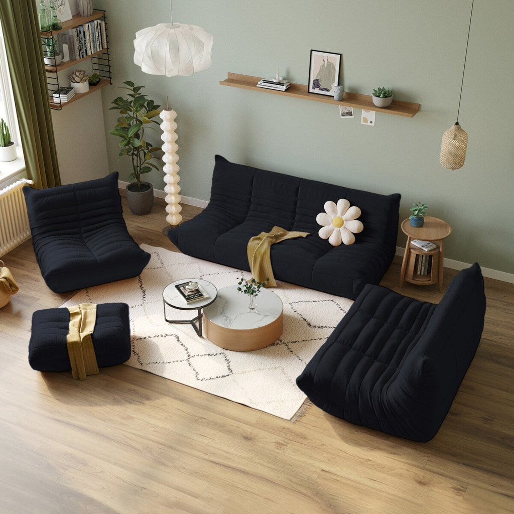 Ensembles de canapés poufs en velours Teddy