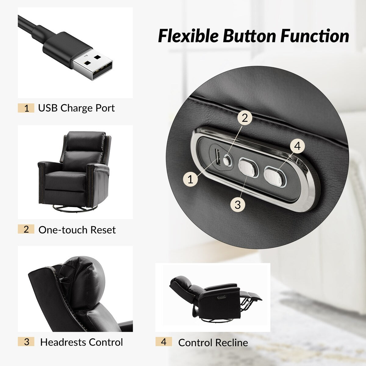 Ensemble de 2 fauteuils inclinables électriques pivotants et à bascule Tobias de style traditionnel par HULALA HOME
