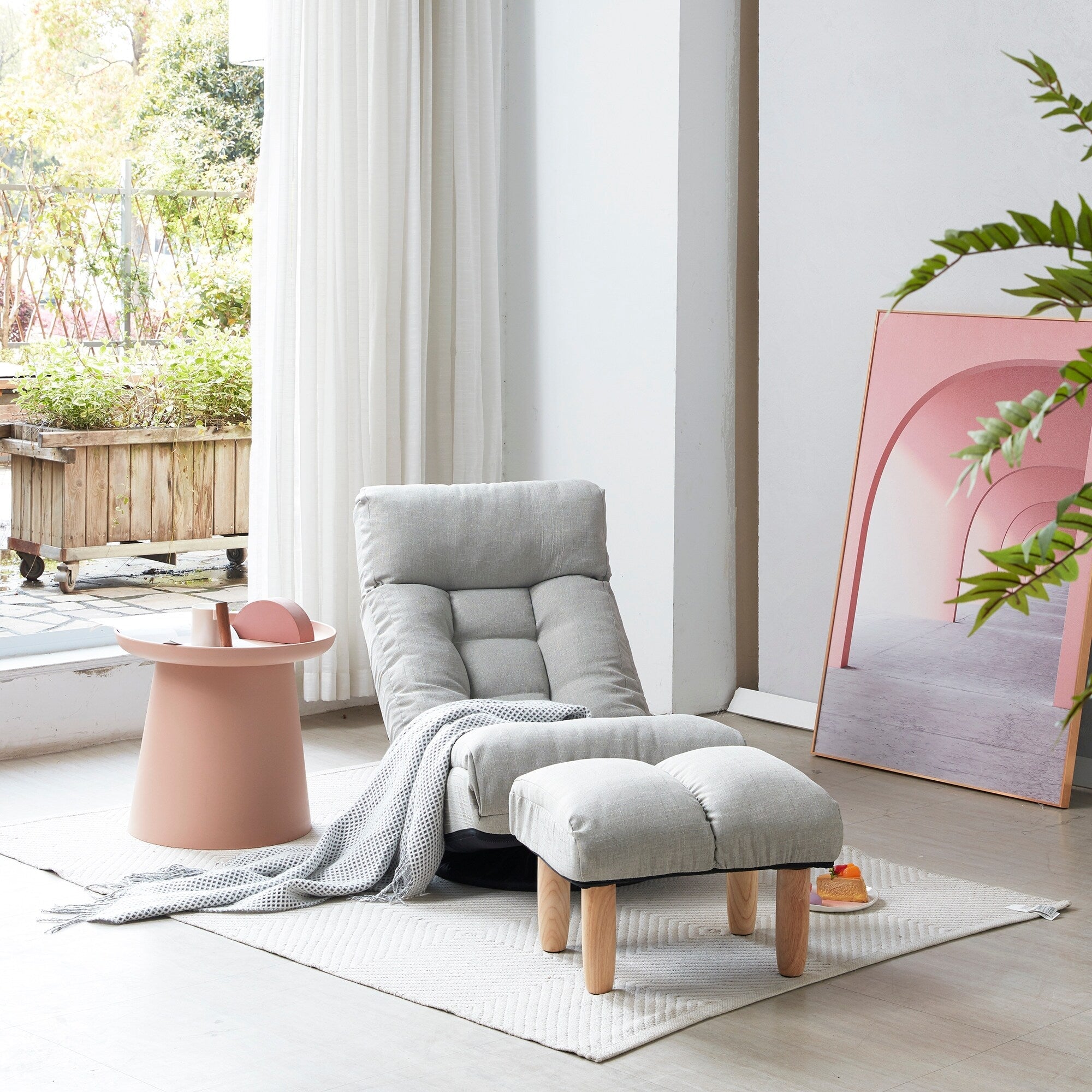 Ensemble fauteuil inclinable rembourré sans accoudoirs avec repose-pieds et appui-tête réglable