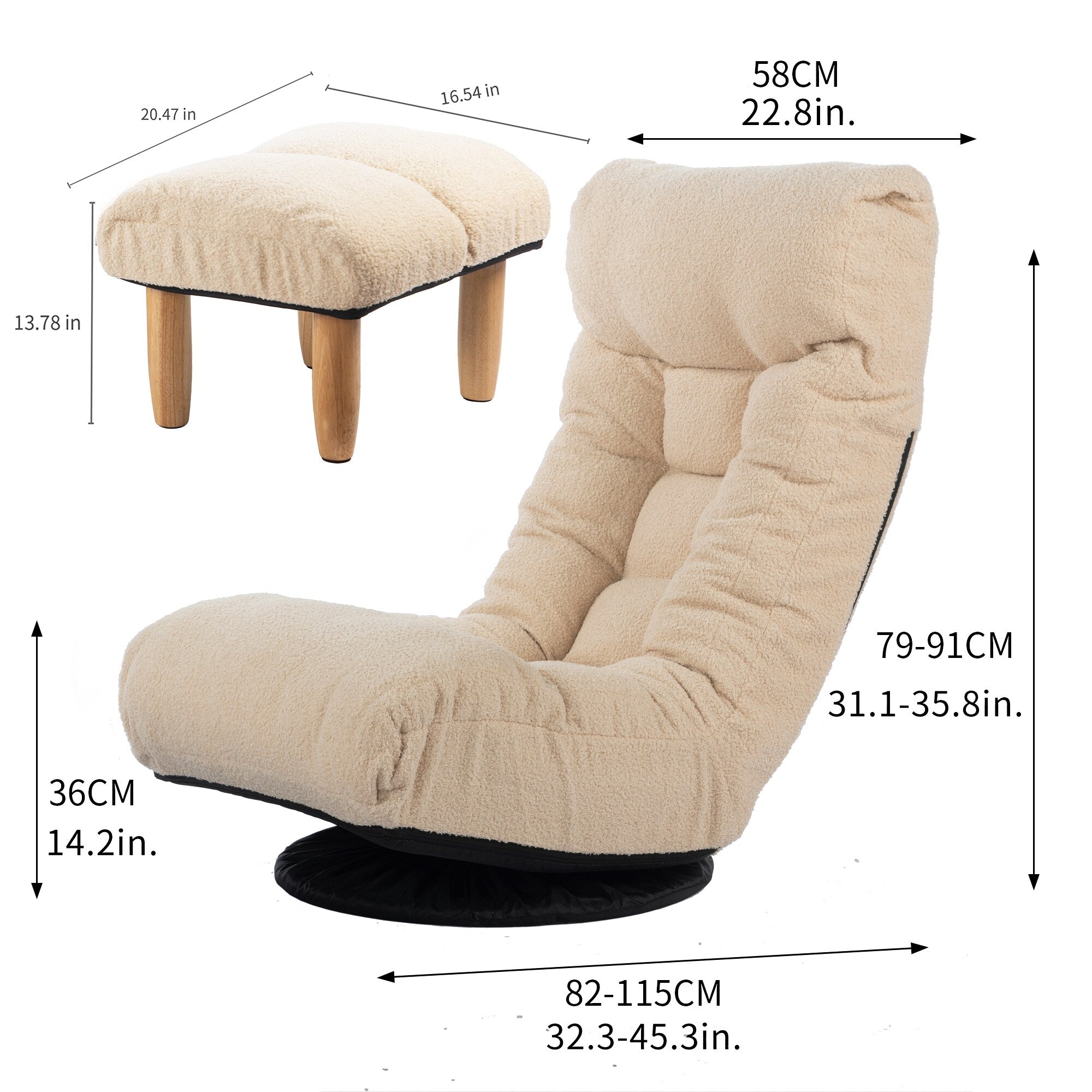 Ensemble fauteuil inclinable rembourré sans accoudoirs avec repose-pieds et appui-tête réglable
