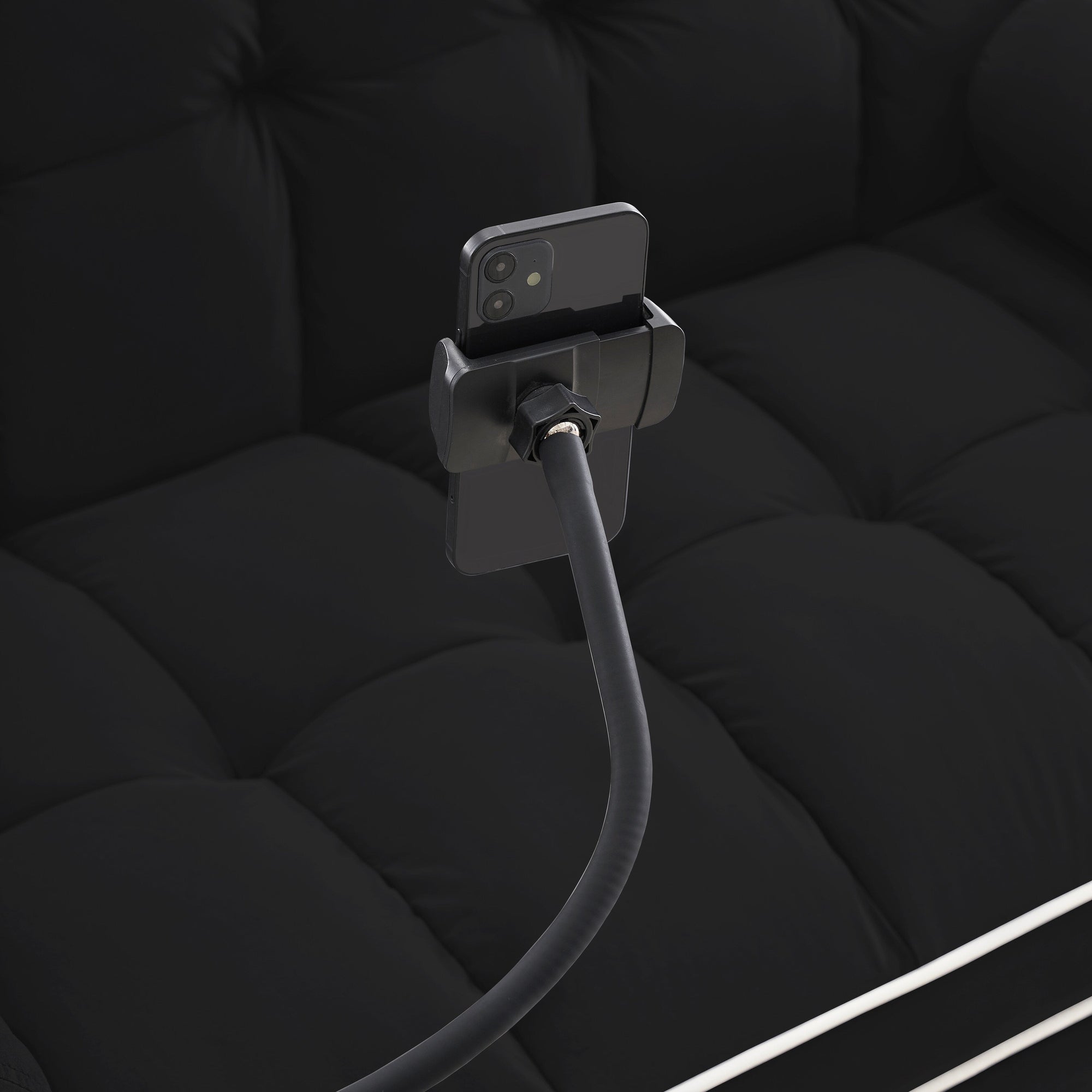 Canapé-lit convertible 2 places en velours de 140 cm avec lit gigogne, dossier inclinable, poches latérales et support pour téléphone