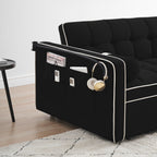 Canapé-lit convertible 2 places en velours de 140 cm avec lit gigogne, dossier inclinable, poches latérales et support pour téléphone